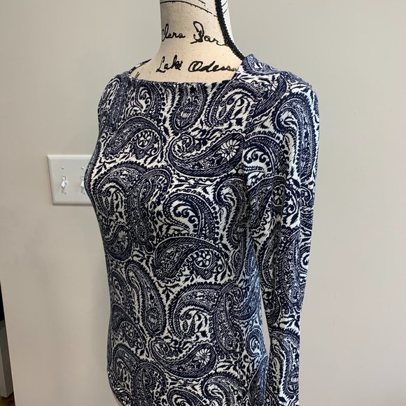 Paisley navy and white square necked top - Picture 1 of 8